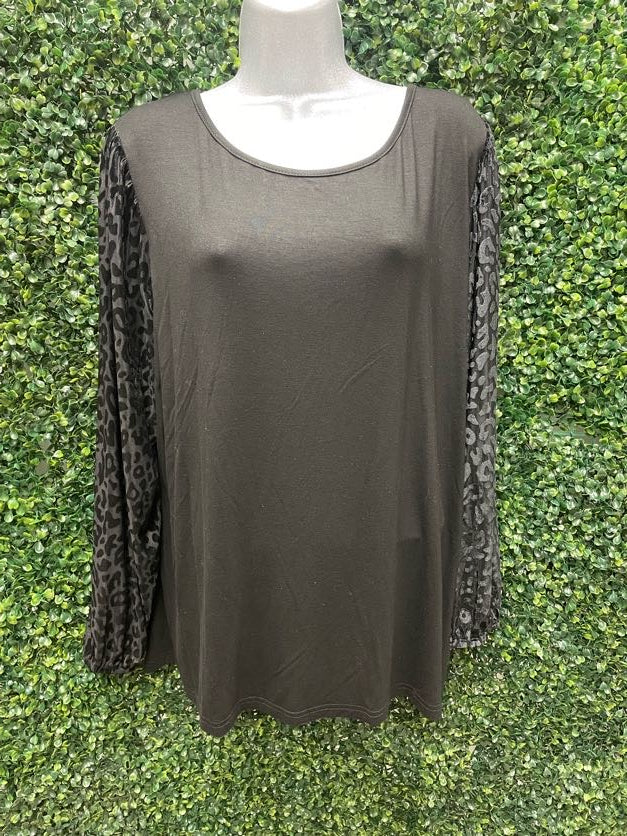 Black Crew Neck with Leopard Print Sleeves