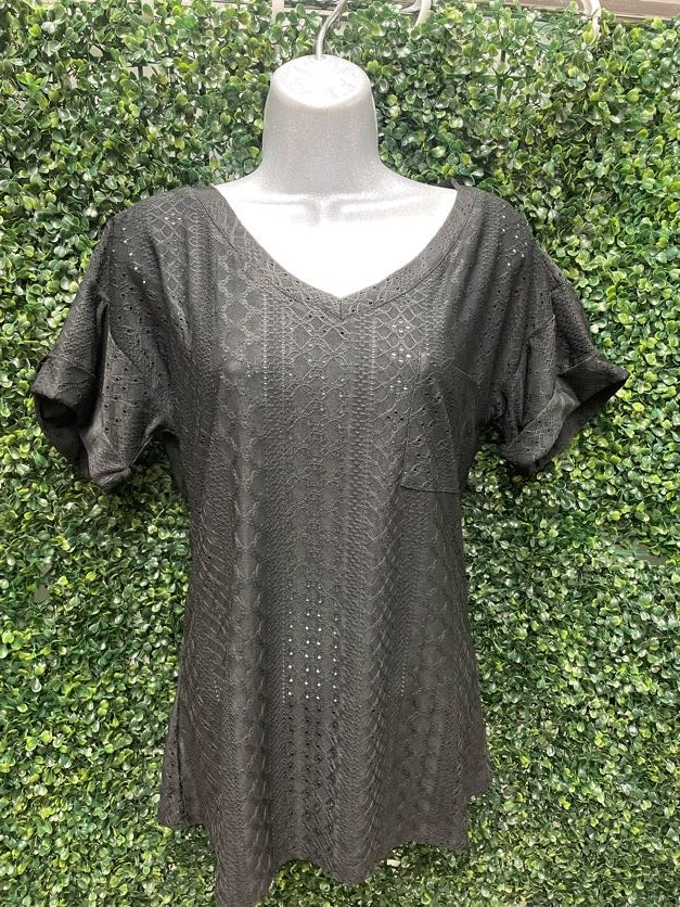 Black V-Neck Short Sleeve Shirt