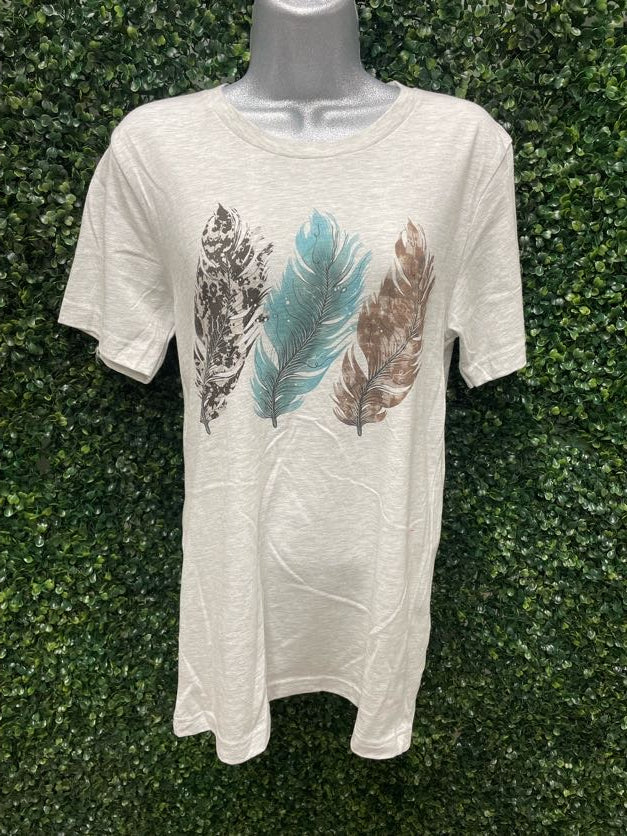 Cowhide Feathers Tee – Ash Grey