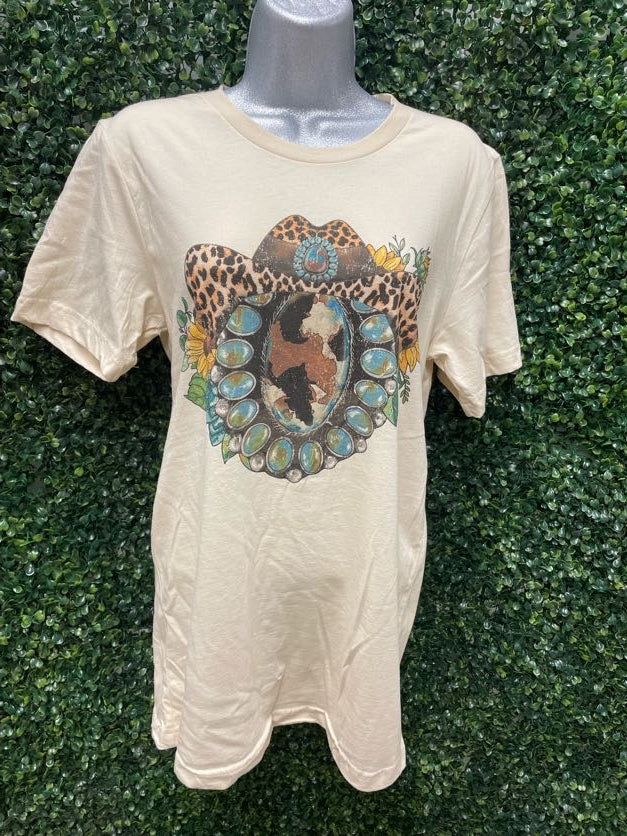 Turquoise Cowboy Hat Graphic Tee – Cream