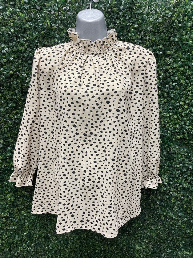 Amaris Dot Blouse – Khaki & Black