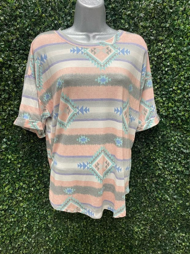 Aztec Boyfriend T-Shirt – Pink